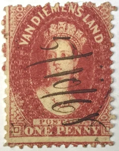 TASMANIA (VAN DIEMENS LAND) 1860-70 ONE PENNY CARMINE WALSH SG70 STAMP - Picture 1 of 2