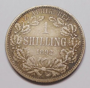 South Africa 1892 SILVER Shilling VF * SCARCE 1st Year LOW Mintage Republik Coin - Picture 1 of 2
