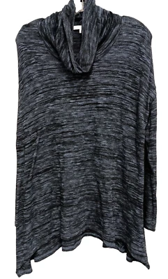 Top túnica Joan Vass para mujer mediano azul marino jaspeado capucha cuello mordedura de tiburón Lagenlook Foto 1 de 4