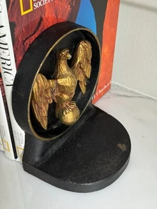 Pair of Vintage Cast Iron Golden Eagle Bird Round Bookends 5.75" tall - Picture 1 of 13