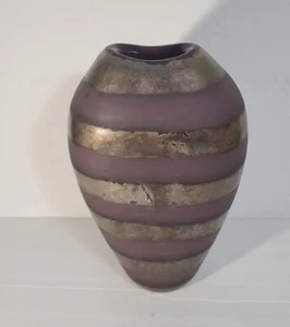 Adam Aaronson Studio Glass vase 11 in Tall color eggplant with metallic accents  - Picture 1 of 10