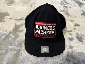 VINTAGE NIKE BRONCOS PACKERS SUPER BOWL XXXII HAT CAP SNAPBACK BLACK COTTON - Picture 1 of 8