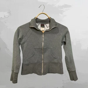 Vintage Champion Damen Medium Faded Spell Out Sweatshirt mit durchgehendem Reißverschluss grau - Bild 1 von 4