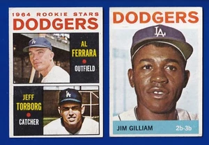 LOTE DE 2 DODGERS 1964 TOPPS #310 JIM GILLIAM #337 JEFF TORBORG FERRARA NOVATO EN MUY BUEN ESTADO - Imagen 1 de 2