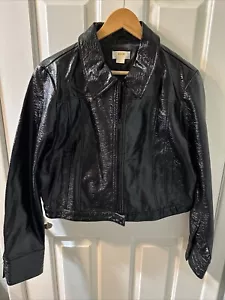 NWT New $158 Anthropologie Black Faux Leather Crinkle Cropped Jacket Large - Picture 1 of 3