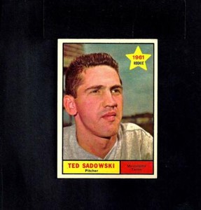 1961 TOPPS SET BREAK #254 TED SADOWSKI-2--(RC)--TWINS--NO CREASES--EX++