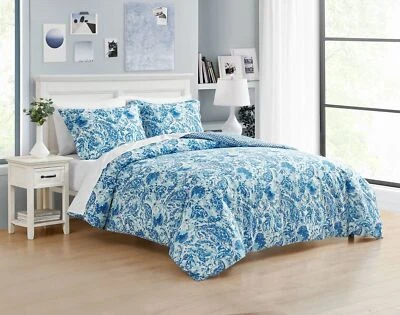 Poppy & Fritz Brooke Cotton Blue 3 Piece Duvet Cover Set-Full/Queen