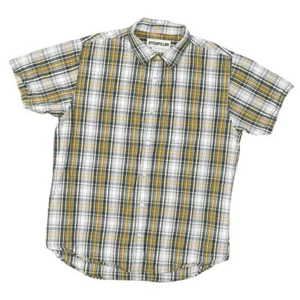 Caterpillar Men's Green Plaid 100% Cotton Button Shirt M Short Sleeve - Picture 1 of 7