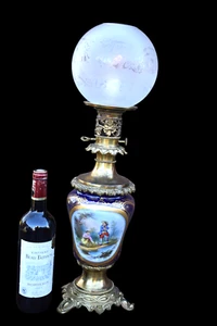 Antique vieux paris porcelain hand paint decors oil lamp electrified - Picture 1 of 10