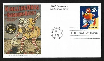 #2750 29c American Circus -Clown Poster Cachet -  Mystic FDC - Image 1 of 2