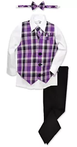 JL46 Johnnie Lene Boys Formal Plaid Holiday Dresswear Vest Suit Set - Picture 1 of 15