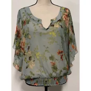 Metaphor transparente Chiffon Cold Shoulder Bluse blau geblümt Größe S - Bild 1 von 5
