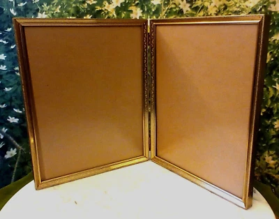 MARCO DOBLE BISAGRA DE METAL DORADO VINTAGE 8X10 MEDIADOS DE SIGLO  Foto 1 de 4