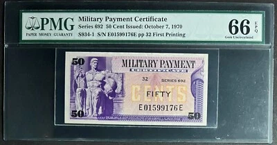 NQC 1970 Series 692 50 Cent Military Payment Certificate - PMG Gem Unc 66 EPQ - Image 1 of 2