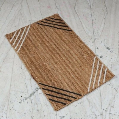 Jute Rug in Rectangle Runner Handmade Area Carpet Door Mat Indian Carpet - Image 1 of 4