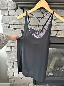 Champion Talla M Deportiva Gimnasio Camiseta sin Mangas Espalda Corredora Sujetador Incorporado Negro Marrón Floral - Imagen 1 de 4