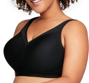 Sujetador deportivo negro Glamorise 34F Magiclift correas de confort sin costuras espalda de apoyo - Imagen 1 de 5