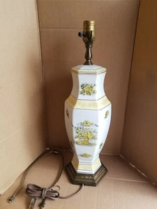 Automax New York Mid Century Vintage 29" Porcelain Table Lamp Yellow Roses - Picture 1 of 6