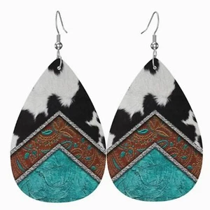 NEU TIERMOTIV TÜRKIS KUNSTLEDER BAUMELNDE TROPFENOHRRINGE 2,25" - Bild 1 von 4