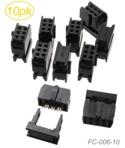 10-Pack 6-Pin (2x3) Female IDC 2.54mm Pitch Connectors for Flat Ribbon Cable - Picture 1 of 4