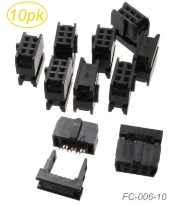 10-Pack 6-Pin (2x3) Female IDC 2.54mm Pitch Connectors for Flat Ribbon Cable - Image 1 of 4