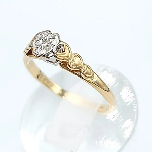 Vintage 18ct Solid Yellow Gold Illusion Natural Diamond Solitaire Ring Size O - Picture 1 of 10