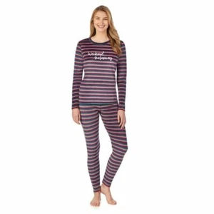 Cuddl Duds Womens Purple Stripe Long Sleeve Pajamas Loungewear 2 Pc Set Sz M NWT - Picture 1 of 7