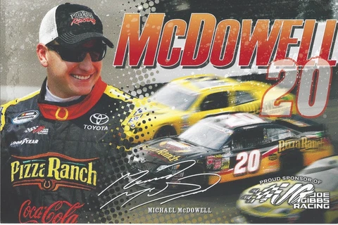 2014 MICHAEL MCDOWELL "PIZZA RANCH" #20 GIBBS NASCAR NATIONWIDE SERIES POSTCARD Cover