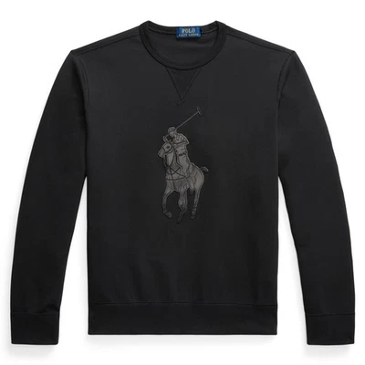 $198 NWT POLO RALPH LAUREN Men's Leather Big Pony Logo Fleece Sweatshirt Small S - Image 1 of 4