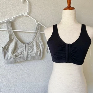 NEW FRUIT OF THE LOOM BUNDLE OF TWO Loungewear Sports Bras Size 38 Gray Black - Picture 1 of 5