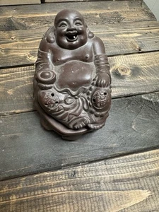 Vintage Clay Laughing Lounging Buddha Incense Burner Holder - Picture 1 of 9