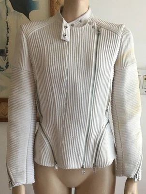 Philip Lim 3.1 White Ribbed Motorcycle Jacket sz 4 Polyester NWT $1095. as-is - Image 1 of 4