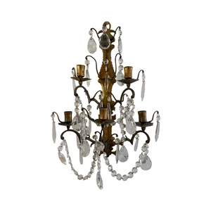 Italian Rococo Revival Gilt Iron and Brass Crystal Wall Candelabra 1940s Vintage - Picture 1 of 13