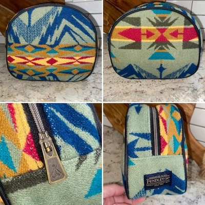 Bolsa de viaje PENDLETON Media Luna Diamante Azteca Suroeste Lana Cuero Cremallera Usada en Excelente Condición Foto 1 de 4