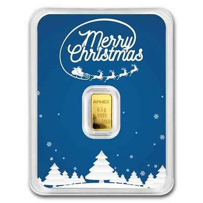 1/2 gram Gold Bar - APMEX (w/Blue Merry Christmas Card, In TEP) - Image 1 of 4