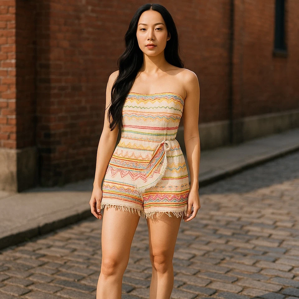 Mameluco para mujer Amanda Uprichard talla pequeña tejido boho envolvente flecos Foto 1 de 4