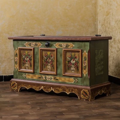 Voglauer Coffre De Ferme Vert Antique Année 1800 Vintage Rangement Boîte Commode - Photo 1/4