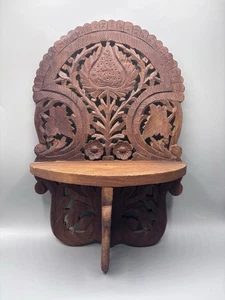 Estante de pared plegable de madera grande de colección tallado a mano diseño de hojas ornamentadas India - Imagen 1 de 12