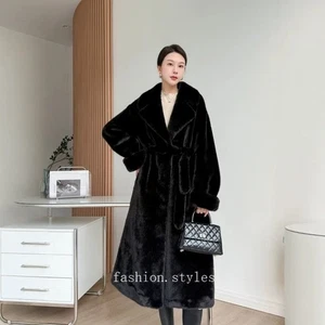 Winter New Women's Warm Mink Fur Leopard Print Extended Long Overcoat Plus Size - Picture 1 of 24