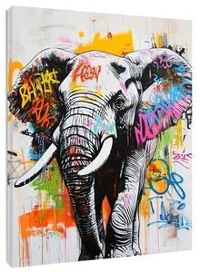 Modern Graffiti Colorful Elephant Abstract Wall Art for Bathroom Living Room - Picture 1 of 15