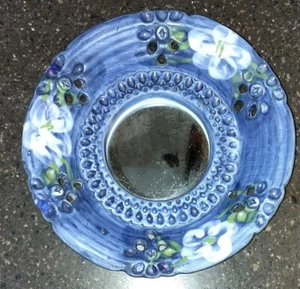 Mirror Pottery Wall Decor Blue Floral vtg Handmade nantucket unique gift - Picture 1 of 5