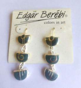 Vintage 1990s Earrings Edgar Berebi Pierced NWT Fish Hook Bluish Green