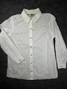 Anne Klein Shirt Women' Large White Long Sleeve Button Front Eyelet Lace New - Picture 1 of 11