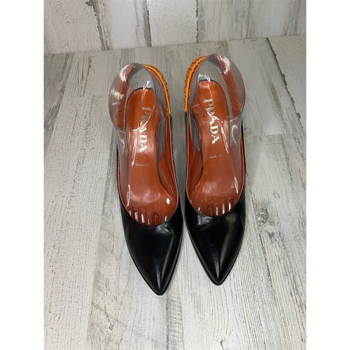 Prada donna tacco a spillo con cinturino in pelle nera taglia 7 5 formale