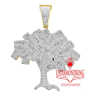 Real 10K Yellow Gold Genuine Diamond Money Growing Tree Cash Pendent Charm 1.55' - Picture 1 of 3