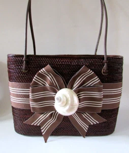 Bolso de Mano Lisi Lerch Grande CHARLOTTE Concha Arco Marrón Cesta 14" - Imagen 1 de 9