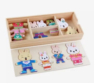Easter Gift! New Toddlers Colorful Rabbit Family Dress Up Customs Wooden Puzzle  - Picture 1 of 7