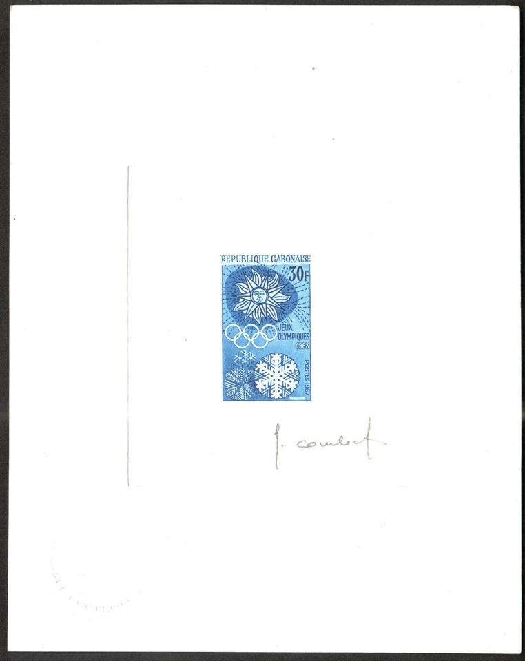 GABON 1968 - Mexico Olympics " Rings & Snow " Scott#214 - Artist Signed Proof   - Image 1 of 1