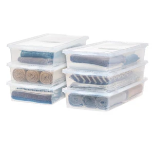 41 Qt Underbed Storage Bin with Secure Latching Lids Clear Stackable Tote 6 PACK - Picture 1 of 9
