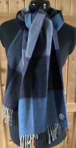 Morgan & Oates Luxury 100% Cashmere Scarf Blue/Gry Mix Check Nwot - Picture 1 of 10